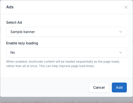 Ads shortcode