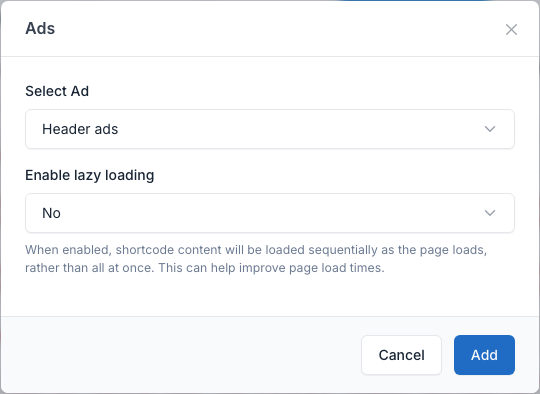 Ads setting