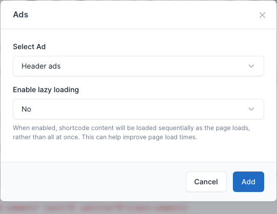 Ads setting