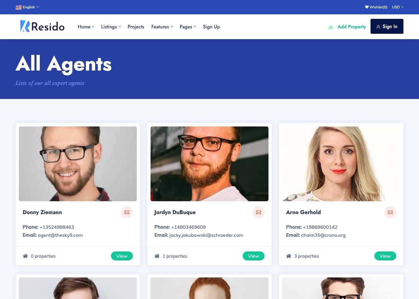 Agents page