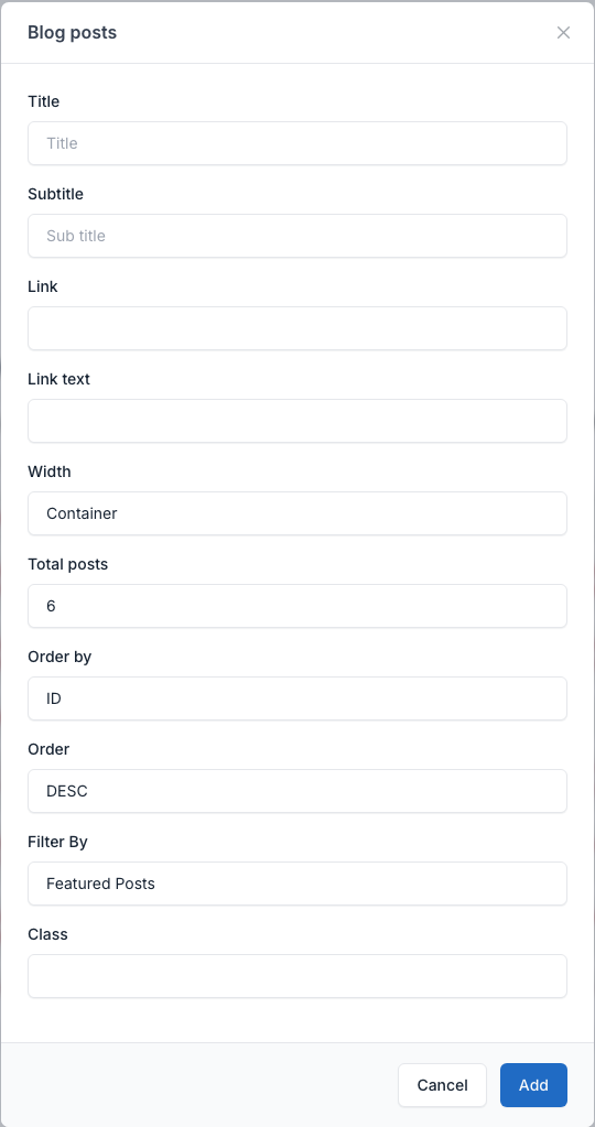 Blog posts setting