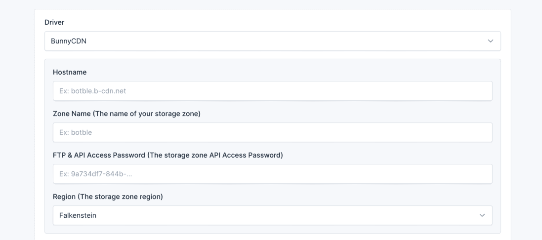 BunnyCDN settings