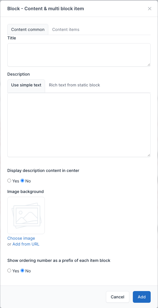Content and multi block item setting