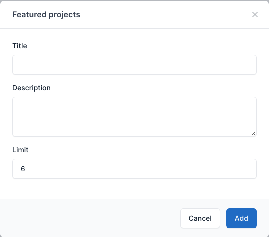 Featured projects setting
