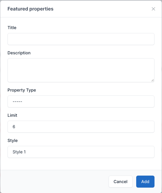 Featured properties setting