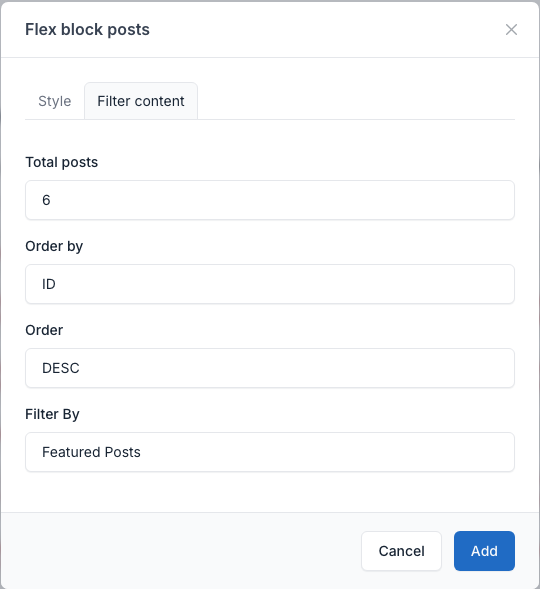 Flex block filter tab