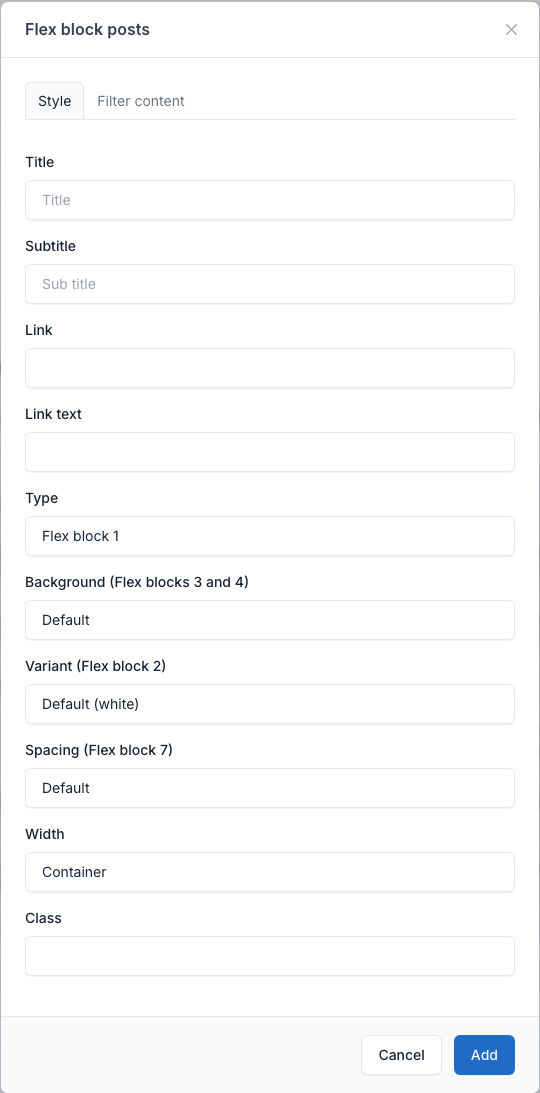 Flex block style tab
