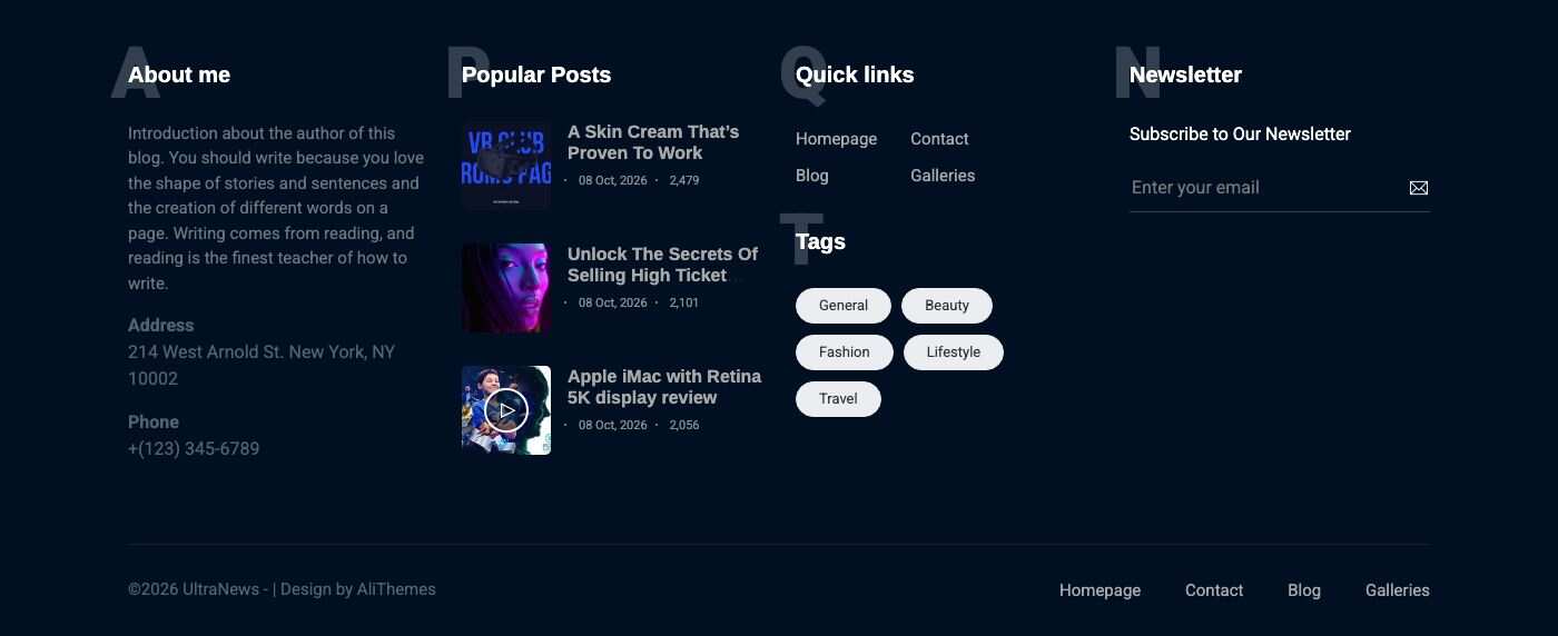 Newsletter widget in the footer