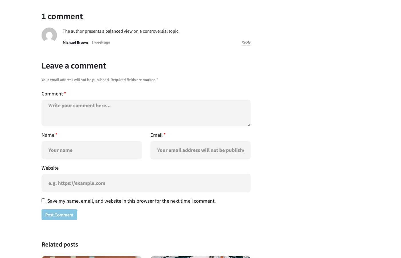 Comments on a post