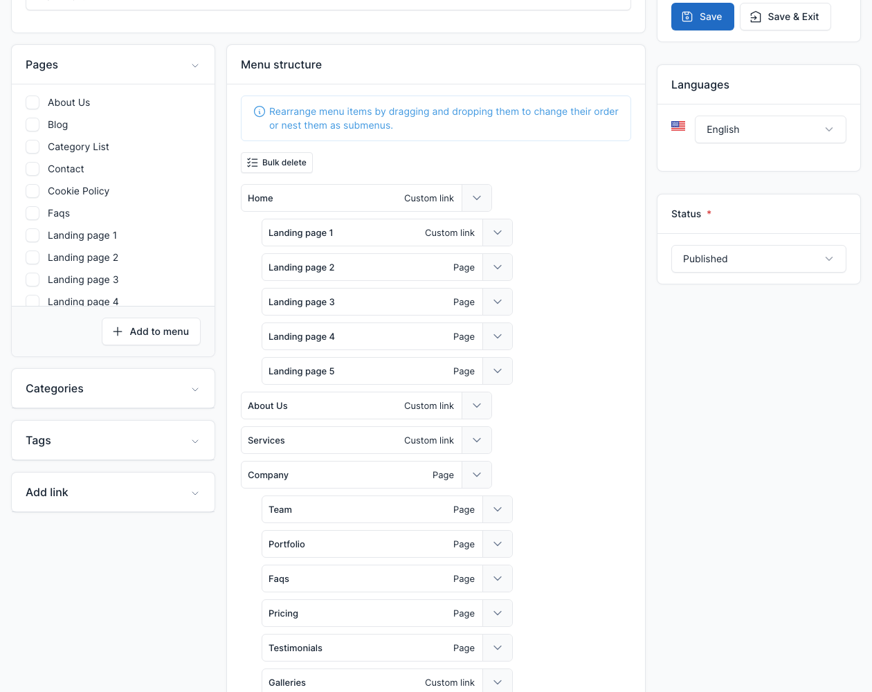 Main menu editor