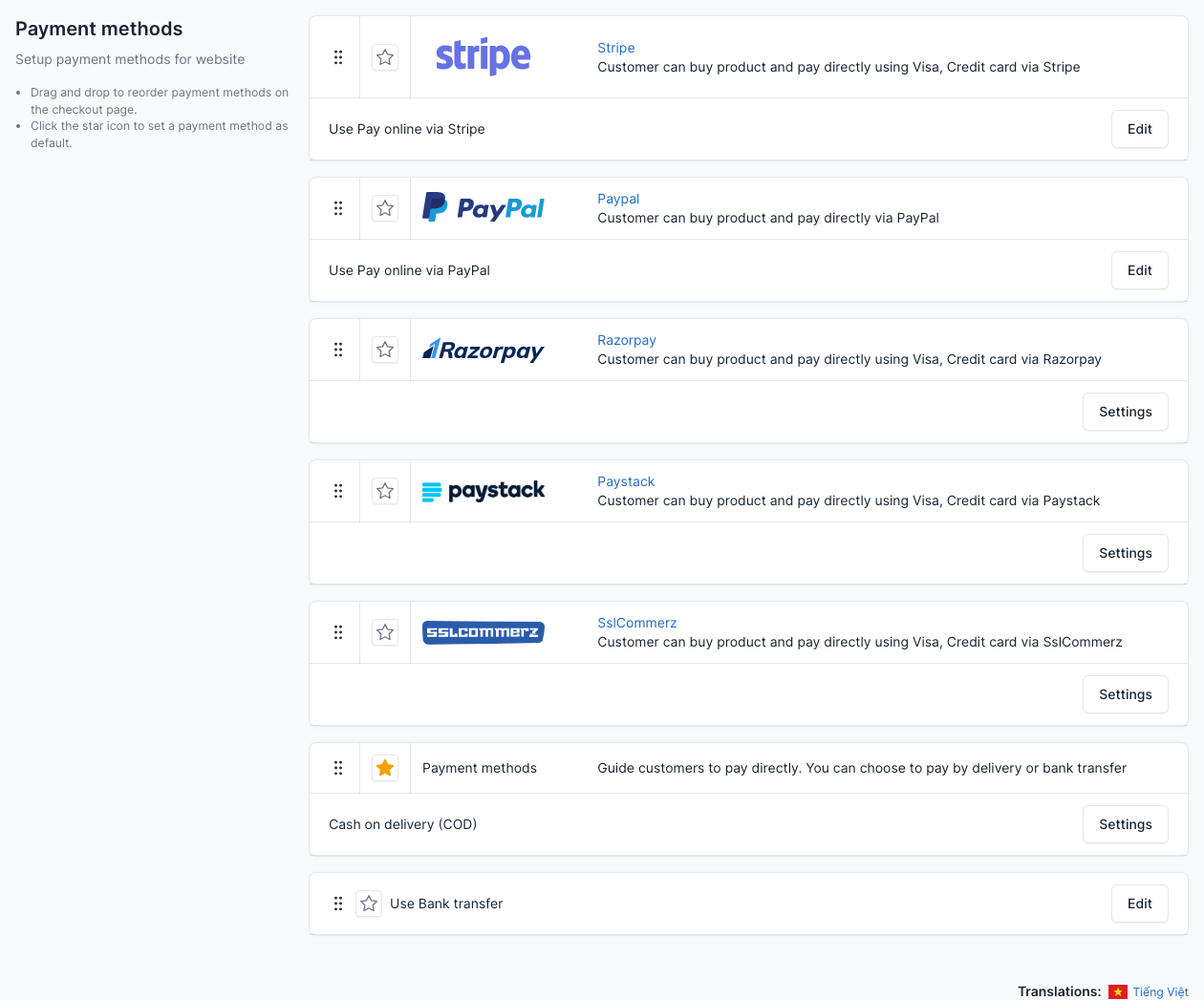 Payment methods