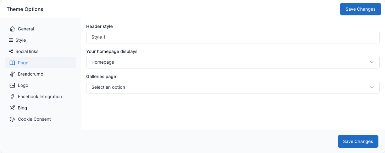 Header style setting