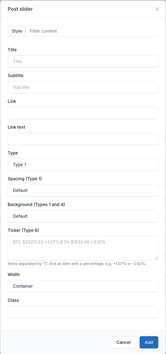 Post slider style tab
