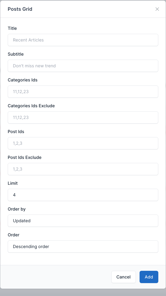 Posts grid setting