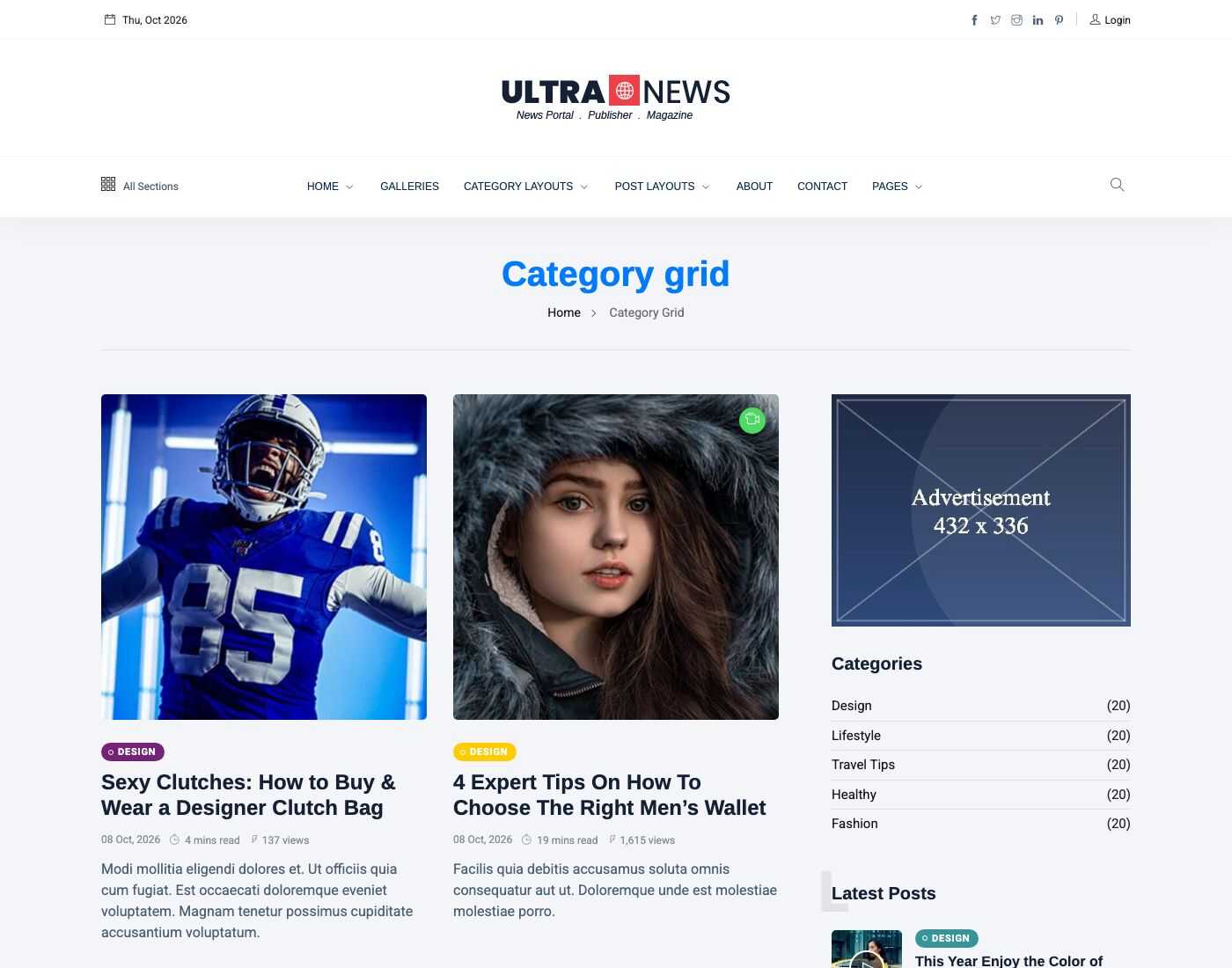 Posts listing, Grid