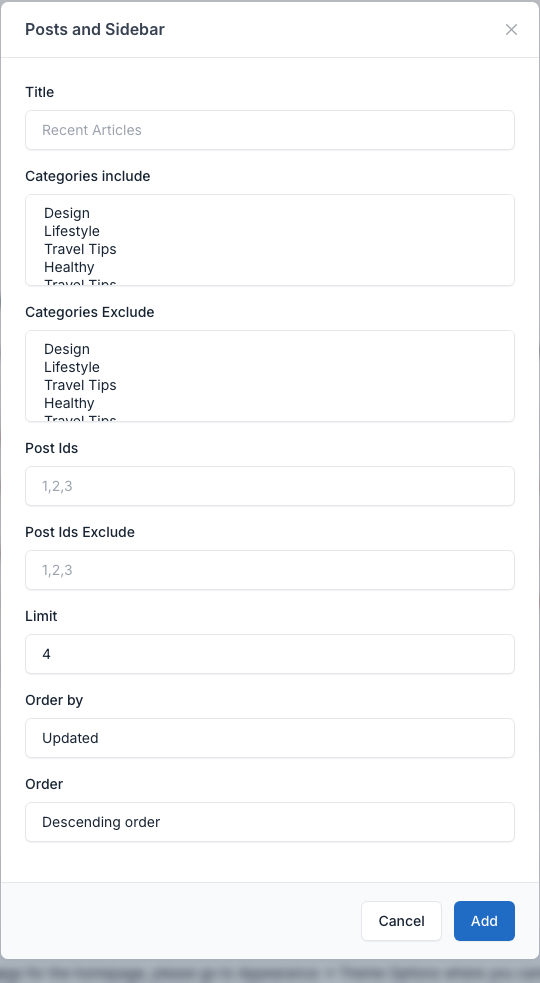 Posts and Sidebar setting