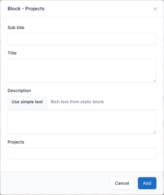 Projects setting