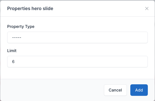 Properties hero slide setting