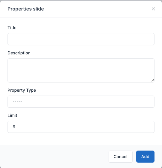 Properties slide setting