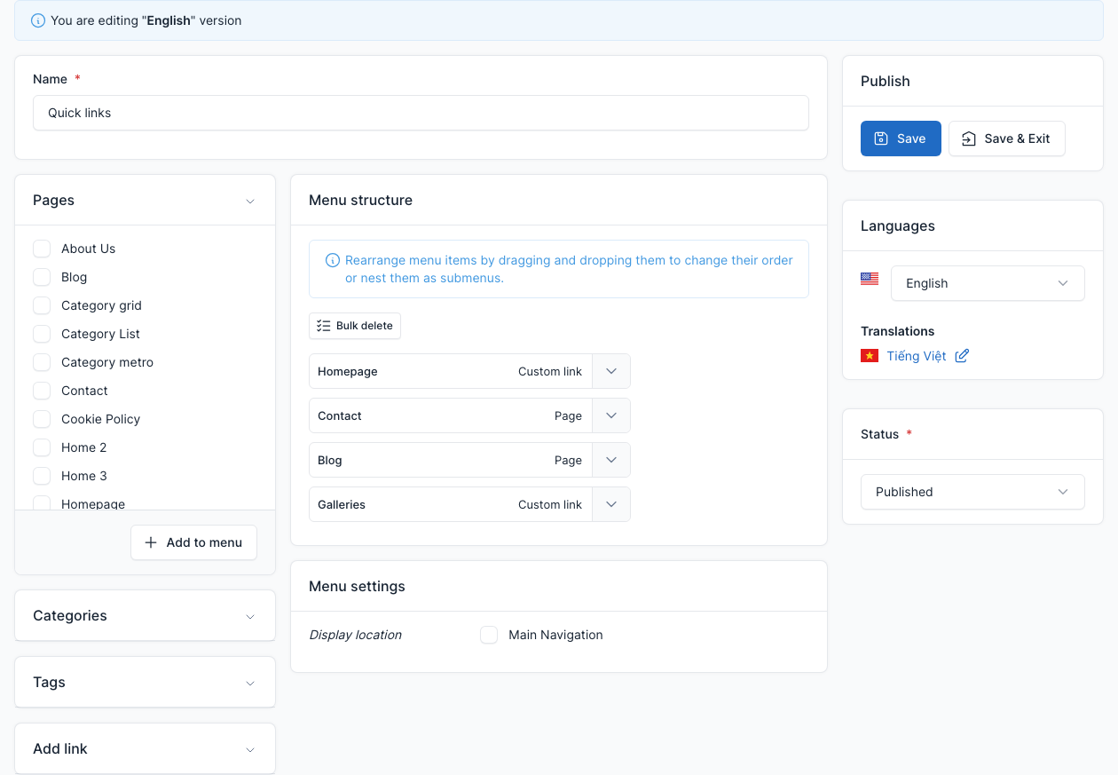 Quick links editor