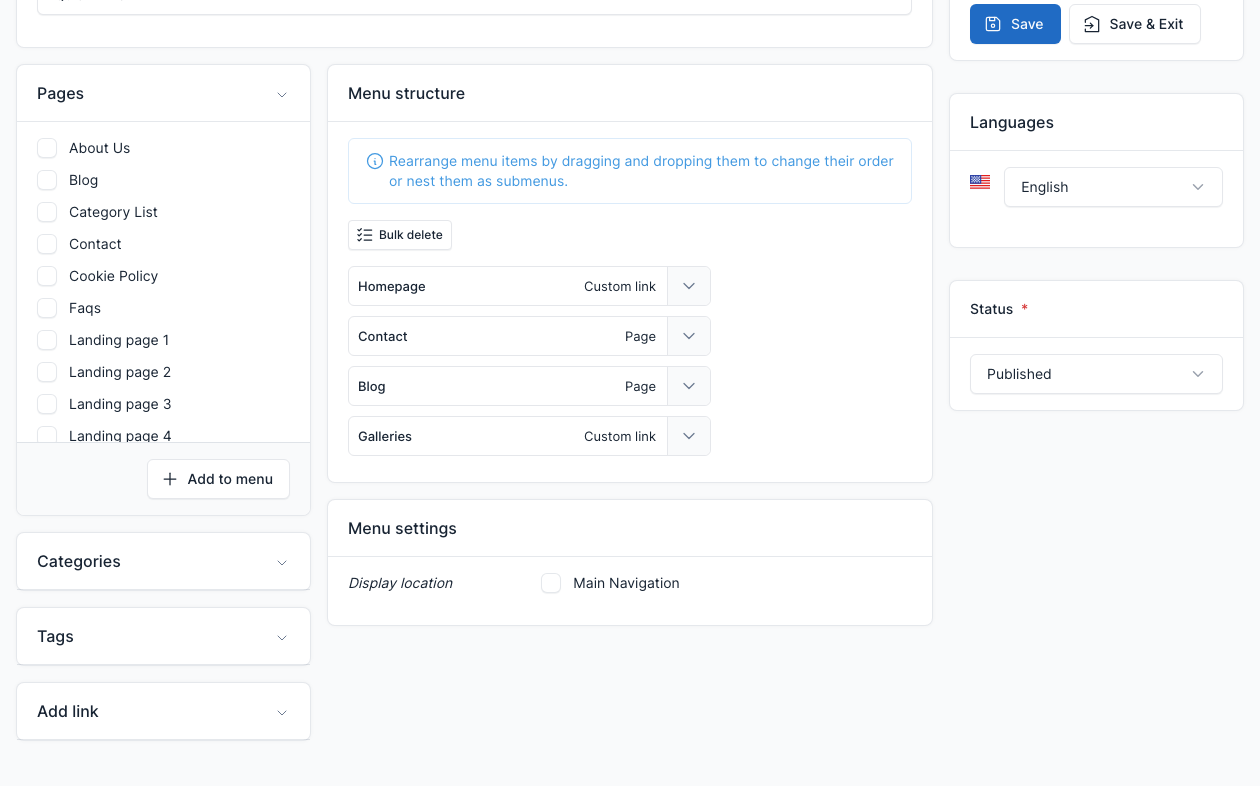Quick links editor