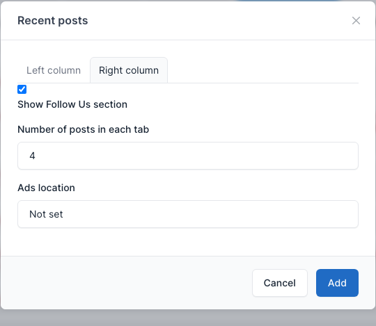 Recent posts setting, right column