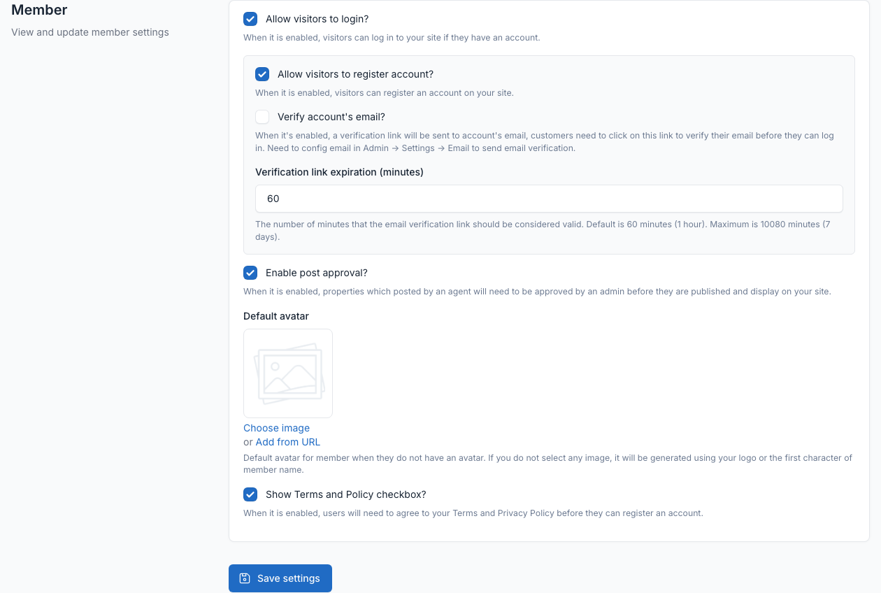 Member settings