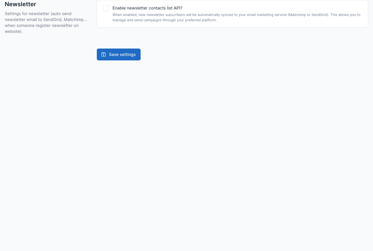 Newsletter settings