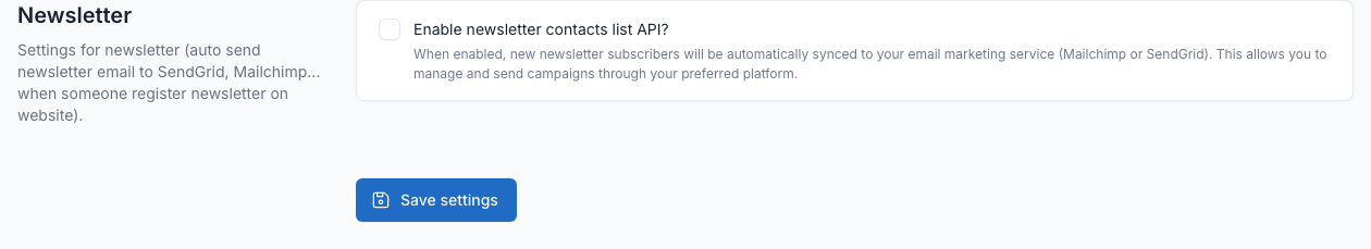 Newsletter settings