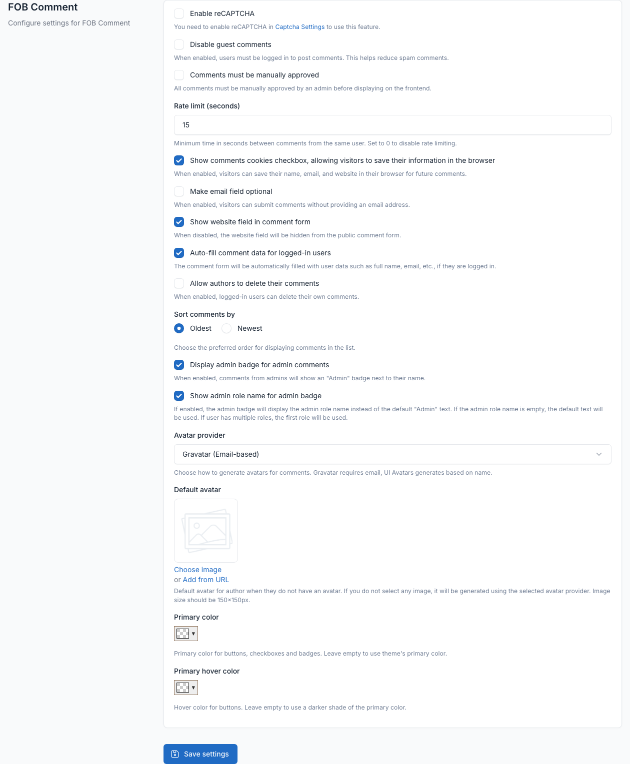 Comment settings