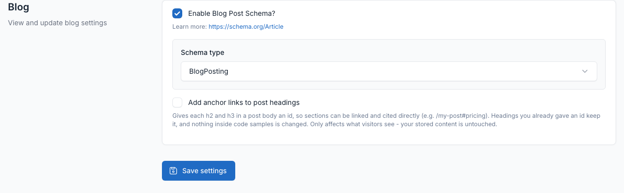 Blog settings