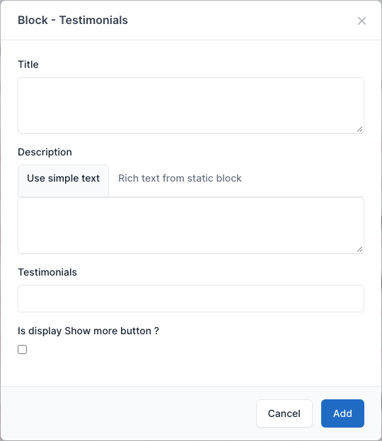Testimonials setting