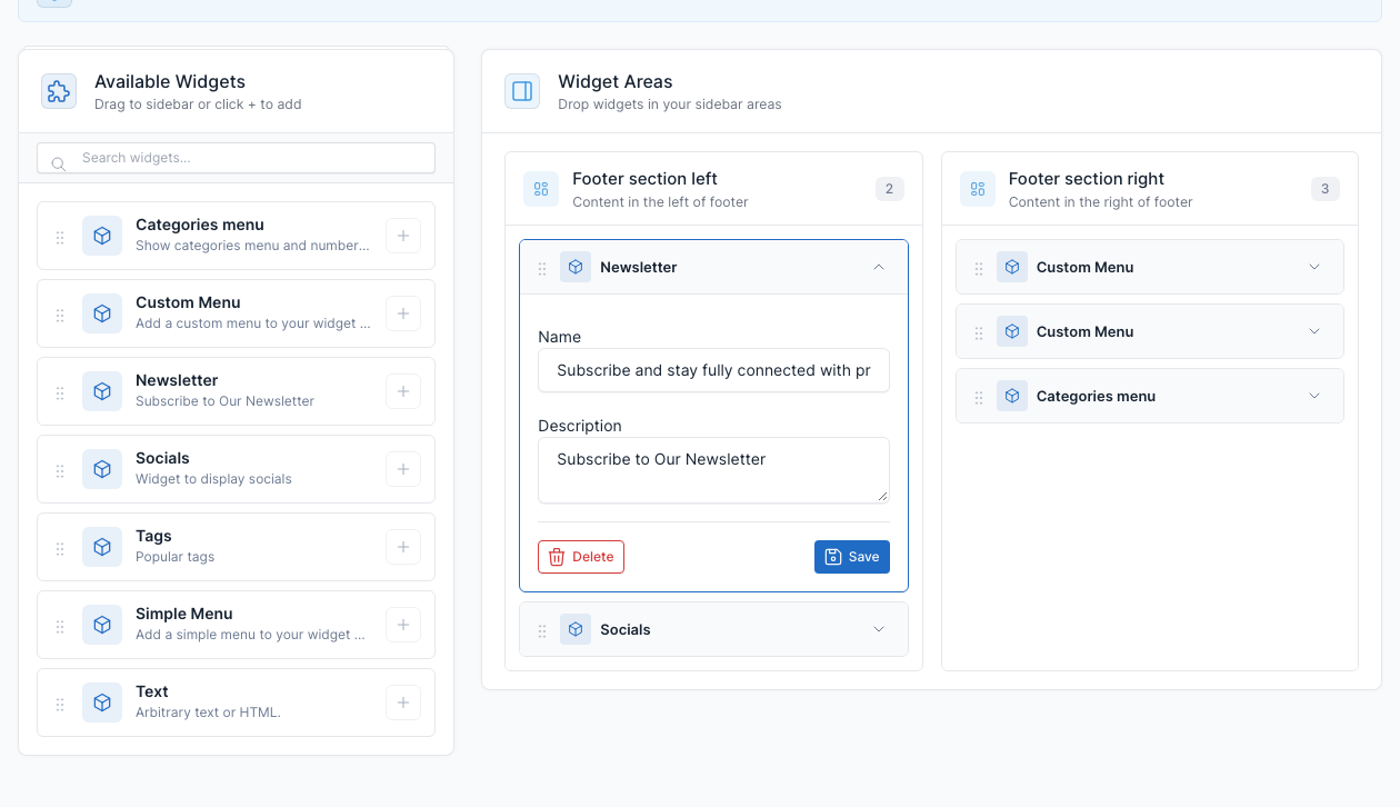 Widget setting