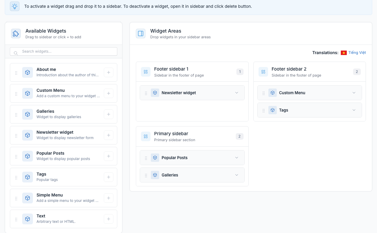 Widgets admin