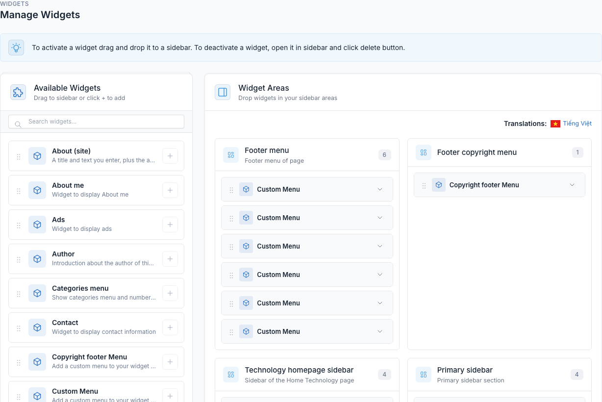 Widgets admin