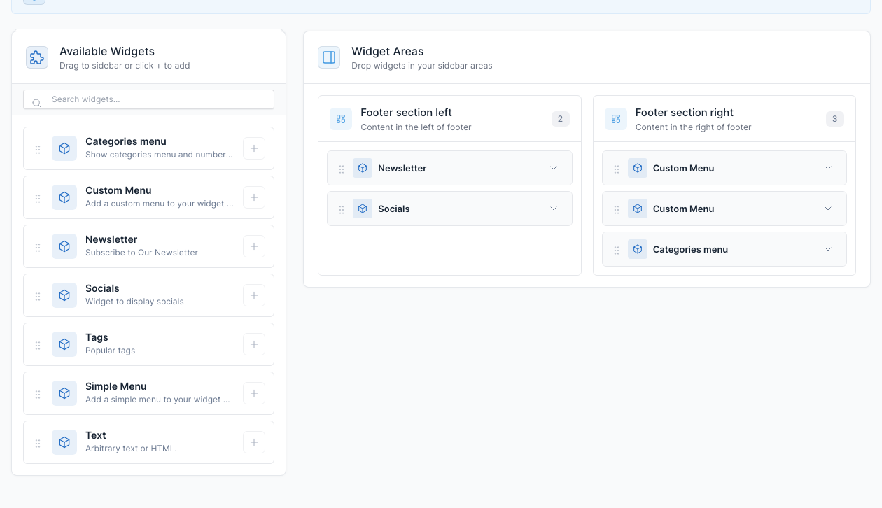 Widgets admin