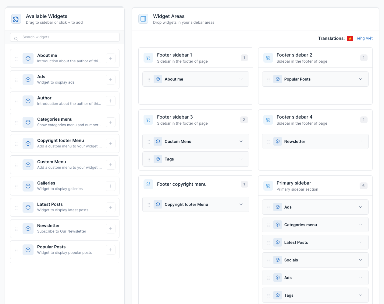Widgets admin